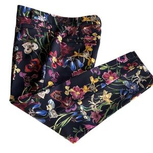 CAMBIO Floral Print Navy Pants, Ankle, Stretch, Pockets. 10